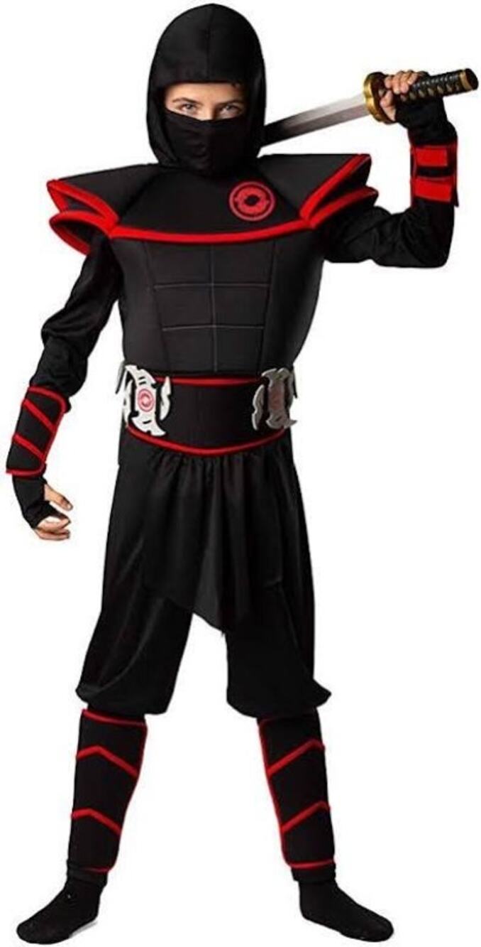 BAD BEAR BRAND DELUXE NINJA COSTUME - BLACK & RED - CHILD MEDIUM (8 - 10)